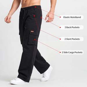 Custom OEM Manufactured 100% Cotton Baggy Cargo <b>Jeans</b> Wide Leg Y2K <b>Elastic</b> Waist Denim Pants for Men with Drawstring Streetwear - Product Image 6
