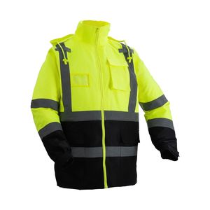 Veste de sécurité réfléchissante haute visibilité pour hommes et femmes, imperméable, avec capuche et poches, pour le travail par temps de pluie - Product Image 5