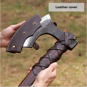 Tomahawk Táctico de Acero al Carbono Forjado a Mano, Hoja de 4.75 Pulgadas, Mango de Madera Envuelto en Cuero Personalizado, Longitud Total de 28 Pulgadas, para Uso en Supervivencia - Product Image 6