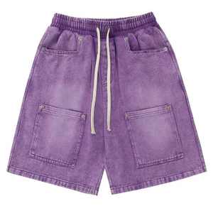 Shorts de survêtement unisexe délavés effet soleil avec cordons longs, impression 3D personnalisée, 100% coton, bords bruts, shorts d'été délavés à l'acide pour hommes - Product Image 5