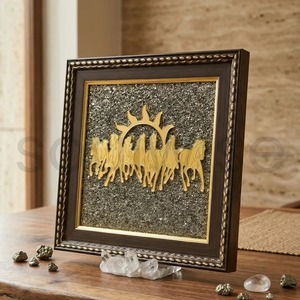 Cuadro de Pared con Siete Caballos y Sol Nascente sobre Base de Pirita Natural - Símbolo de Éxito y Prosperidad - Product Image 2
