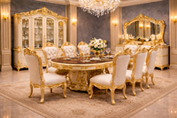 Ensemble de salle à manger de luxe de style Maharani en bois massif, finition dorée, table et chaises pliantes modernes pour 6 personnes, DST EXPORTS Inde