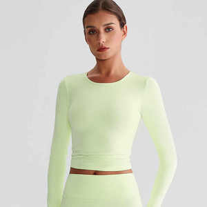 เสื้อโยคะแขนยาวสำหรับผู้หญิง ระบายอากาศได้ดี ยืดได้ 4 ทิศทาง แห้งเร็ว ต้านเชื้อแบคทีเรีย เป็นมิตรกับสิ่งแวดล้อม ผลิตจากผ้าสแปนเด็กซ์/ไนลอน สำหรับออกกำลังกายและเล่นกีฬา - Product Image 3