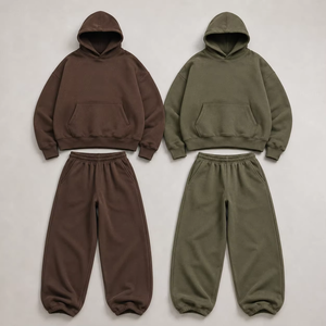 Conjunto Deportivo para Hombre Color Verde Oliva con Sudadera con Capucha y Cierre, Pantalones Jogger con Dobladillo Dividido, Estilo Casual de Dos Piezas - Product Image 4