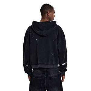 Sudadera con capucha de algodón 100% personalizada para hombre, con cremallera, estilo urbano, con pedrería roja, estampado digital, corte holgado. - Product Image 3