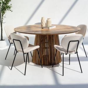 Table à manger ronde en bois Vandana Zentrix Astra Aureo Neo avec un design contemporain fait main et solide - Product Image 1