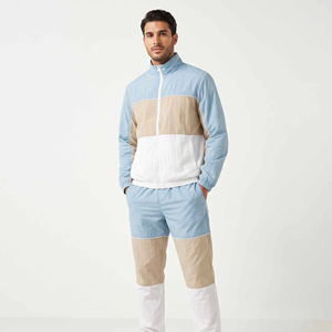 Custom Men's Color Block <b>Nylon</b> Tracksuit Windbreaker Jacket and Snap Button <b>Pants</b> Set Streetwear - Product Image 5