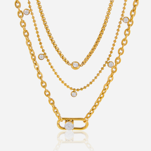 Luxury 18K Gold Plated Alloy Layered <b>Chain</b> Necklace With Cubic Zirconia Setting For Party Gift - Product Image 5