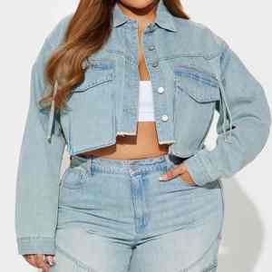 Camisetas de Mezclilla para Mujer, Populares, de Alta Calidad y Transpirables, de Manga Larga, Color Azul Claro, Talla Grande, de Secado Rápido - Product Image 1