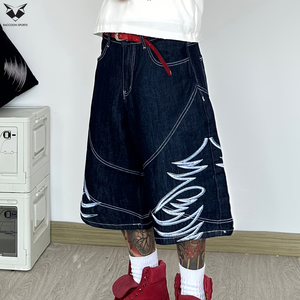 Servicios OEM Profesionales, Shorts de Mezclilla Personalizados con Costuras en Contraste, Estilo Urbano para Hombre, Hip Hop, Holgados - Product Image 3