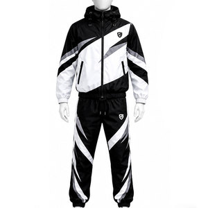 Conjunto Deportivo de Dos Piezas para Hombre, Sudadera con Capucha y Cierre Completo, Sublimado en Blanco y Negro, Poliéster, Ropa Deportiva para Otoño - Product Image 2