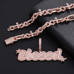 925 Silver Moissanite <b>Custom</b> <b>Name</b> Pendant Rose Gold Baguette Pave Personalized Script <b>Necklace</b> Charm Luxury Pendant - Product Image 5