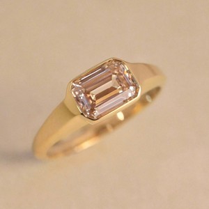 Light Pink Emerald Cut Lab Grown Diamond Bezel Set Platinum Solitaire Engagement Ring IGI Certified Luxury Minimalist Fine - Product Image 4