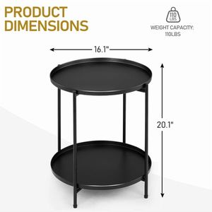 2-Tier Outdoor Metal Round <b>Side</b> Table with Removable Tray Weather Resistant End Table for Patio - Product Image 5