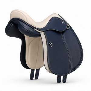 Selle anglaise en cuir véritable artisanale pour l'équitation et l'entraînement, selle de dressage anglaise en cuir véritable bleu marine avec étriers - Product Image 4