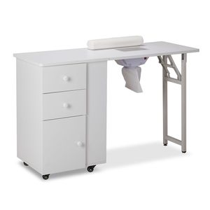 Table de manucure portable et pliable avec aspirateur électrique, roues verrouillables, coussin de poignet et tiroirs pour salons de beauté, en métal durable - Product Image 2