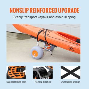 Heavy Duty 12FT Kayak Cart <b>Foldable</b> Canoe <b>Trolley</b> 6.69\" 17.32\" Tires Adjustable Width 350 Lb Weight Hand Cart <b>Trolleys</b> - Product Image 3