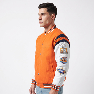 Chaqueta Varsity Naranja para Hombre, Diseño con Parches Bordados, Corte Regular, 100% Algodón, Casual, Transpirable, Secado Rápido, Ecológica - Product Image 2