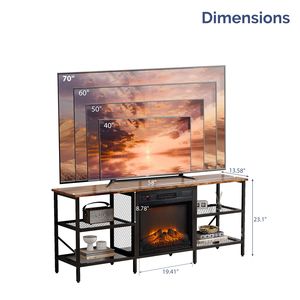 Luxury Modern Weathered Wood 58" TV <b>Stand</b>/Console Table for 18" Electric Fireplace 4 <b>Shelves</b> Living Room Use - Product Image 4