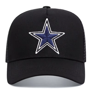Gorra Unisex de 6 Paneles con Cierre a Presión, Malla Negra, Estrella Bordada en el Panel Frontal, Casual, Ajustable, para Adultos, Primavera/Verano - Product Image 5
