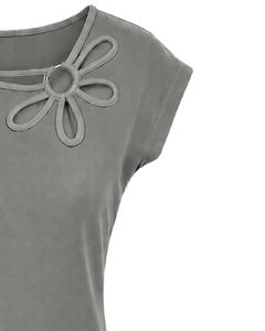 Manufacturer Gray Women Casual T Shirt Floral <b>Ring</b> Neck Short Sleeve Summer Fashion Soft <b>Stretch</b> Ladies Tee Elegant Daily Wear - Product Image 4