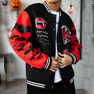Chaqueta Varsity Gráfica para Hombre, Chaqueta Bomber Negra con Mangas Rojas y Estampado Personalizado, Uniforme de Béisbol Bordado Estilo Hip Hop - Product Image 3