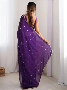 Sari indio de seda bordado con estampado de lunares, estilo fiesta, con diseño reversible y protección solar - Product Image 2