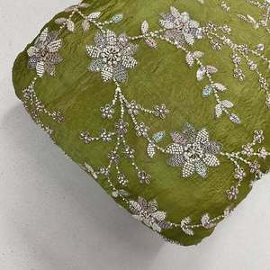 Tela de Lujo con Bordado de Cuentas, Diseño Artesanal con Patrón de Cuentas, Vestido de Novia, Saree, Dupatta, Material Textil Premium - Product Image 5