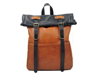 Genuine Leather Roll Top Backpack With Hasps Closure Unisex Laptop <b>Bag</b> Retro Style Softback 20-39L Capacity Shoulder Straps - Product Image 5