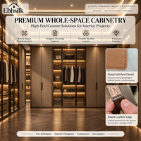 Système de dressing en cuir pour projets intérieurs, avec îlot de rangement et finition haut de gamme, idéal pour l'hôtellerie et les projets d'aménagement global