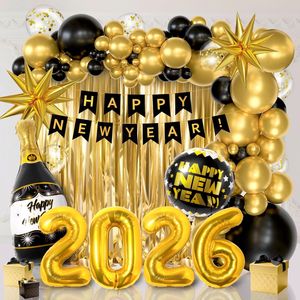 Set di 158 Pezzi per Festa di Capodanno 2026, Decorazioni per un Felice Anno Nuovo, Include Palloncini con Coriandoli Neri e Oro, Frange, Tende e Striscioni - Product Image 3