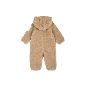 Cute Brown Faux Fur Hooded Footies For Infants & Toddlers Soft Winter Onesie With Zipper Closure Unisex Full Sleeve - Product Image 2