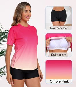 Custom <b>Women</b> Rash Guard Two Piece Swimsuit Short Sleeve Front Surfing Suit Bathing Suit Outdoor Clothing Rash - Product Image 1