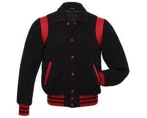 Unisex <b>Black</b> <b>Red</b> <b>Varsity</b> <b>Jacket</b> Polyester Preppy Style Turn-down Collar Regular Sleeve Single Breasted Baseball Winter Front - Product Image 1