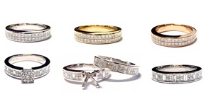 Fábrica de joyería Dos filas Diseño simple Ajuste invisible 14K Oro blanco Diamante real Corte princesa Anillos de boda para mujeres - Product Image 4