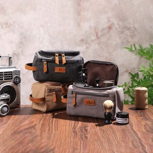 Leather Canvas Toiletry Bag Travel Organizer Waterproof Cosmetic Storage Dopp Kit Large Capacity <b>Case</b> LCTB-0048 - Product Image 5