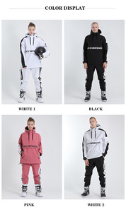 Veste de ski rose à capuche pour femme avec empiècements de manches blancs, fermeture éclair étanche, vêtements de snowboard, taille adulte - Product Image 2