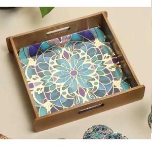 Bandeja de madera artesanal impresa con pegatinas para uso en el hogar, hoteles, mostradores decorativos y utensilios de cocina. - Product Image 3