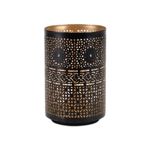 Cylinder <b>Glass</b> Candle Jar With Black Metal Stand Heat Resistant Home Decoration - Product Image 6