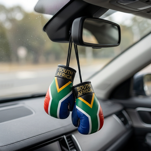 Mini-gants de boxe en cuir PU avec design du drapeau sud-africain – Ornement pour voiture, porte-clés, pendentif pour rétroviseur - Product Image 2