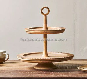 Pedestal de exhibición de postres de madera para bodas, fiestas y decoración del hogar Elevador de pasteles de madera natural con base redonda - Product Image 4