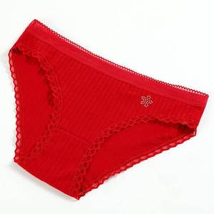 Braguitas de encaje de algodón transpirables y sexys para mujer, lencería diaria de punto tipo bikini de cintura alta con logo personalizado - Product Image 4