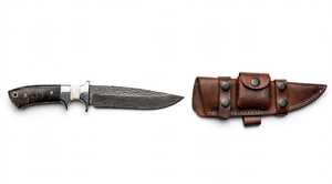 Marteau artisanal personnalisé en acier Damas texturé, forgé à la main, avec manche en os et cor. - Product Image 2