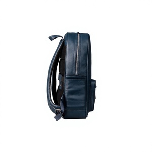 Modern Unisex Genuine Leather Tactical Sports <b>Backpack</b> Solid Navy Blue Zipper Closure Front Pocket Adjustable <b>Strap</b> Durable - Product Image 3