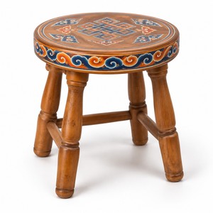 Tabouret en bois peint à la main avec nœud Ulzii mongol |   Meubles en pin et en lierre en gros - Product Image 1
