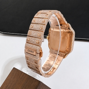 Reloj Mecánico con Esfera Cuadrada en Tono Oro Rosa, Incrustaciones de Moissanita, Correa de Acero Inoxidable, Pantalla Analógica para Hombre - Product Image 5