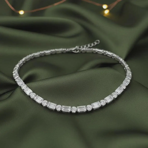 Collar de tenis de moissanita de lujo, estilo hip hop, con incrustaciones de circonitas, cadena de corte baguette y redondo, acabado en plata de ley, unisex - Product Image 1