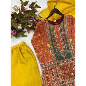 ÚLTIMO ESPEJO IMPRESO DE MUSELINA TRABAJO FONDO SUPERIOR CON MOSTAZA DUPATTA - Product Image 5