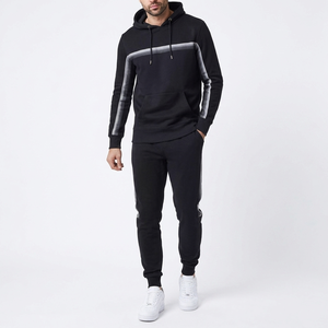 Unisex Black Solid Color Blocking Hoodie Tracksuit Full Sleeve Casual Sweatshirt Side Pockets Breathable Eco-Friendly 100% - Product Image 1