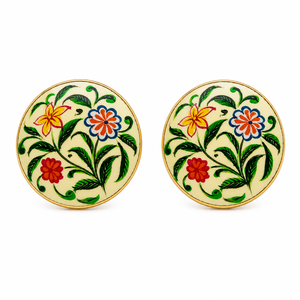 Boutons de manchette en laiton émaillé faits à la main – Motif bouquet floral multicolore, base ivoire, finition dorée - Product Image 2